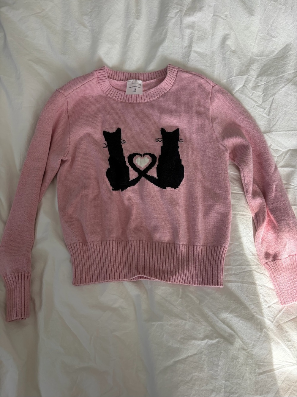 abercrombie kids Pink Cat Heart Crewneck Sweater - kids size 7/8